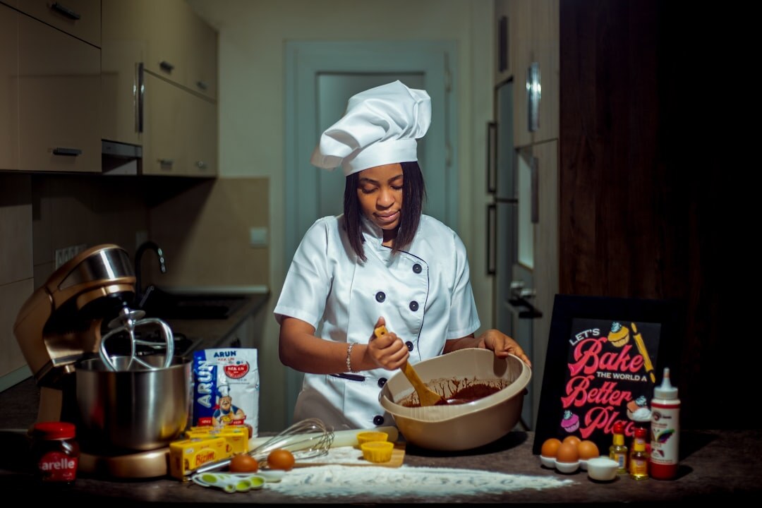 Portrait of a Czech woman in her forties, recipe developer, in a kitchen